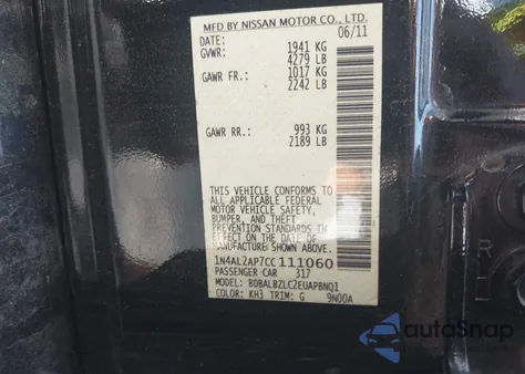 2012 Nissan Altima 2.5 S z USA, uszkodzony, nr VIN 1N4AL2AP7CC111060